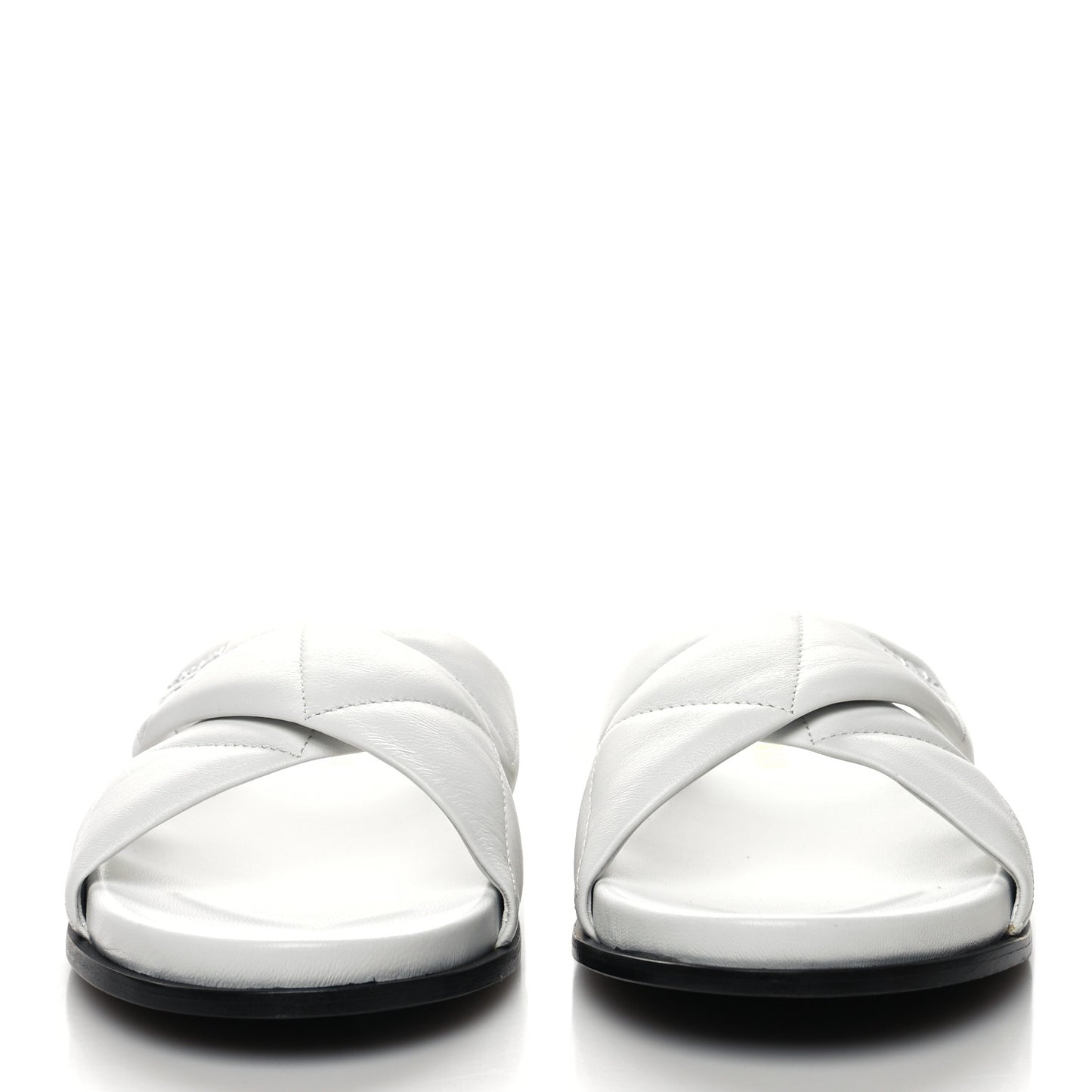 Nappa Logo Quilted Criss Cross Slide Sandals 41 White