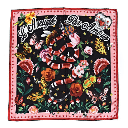 Gucci Silk Twill Jakam Square Scarf Black Pink 1 of 5