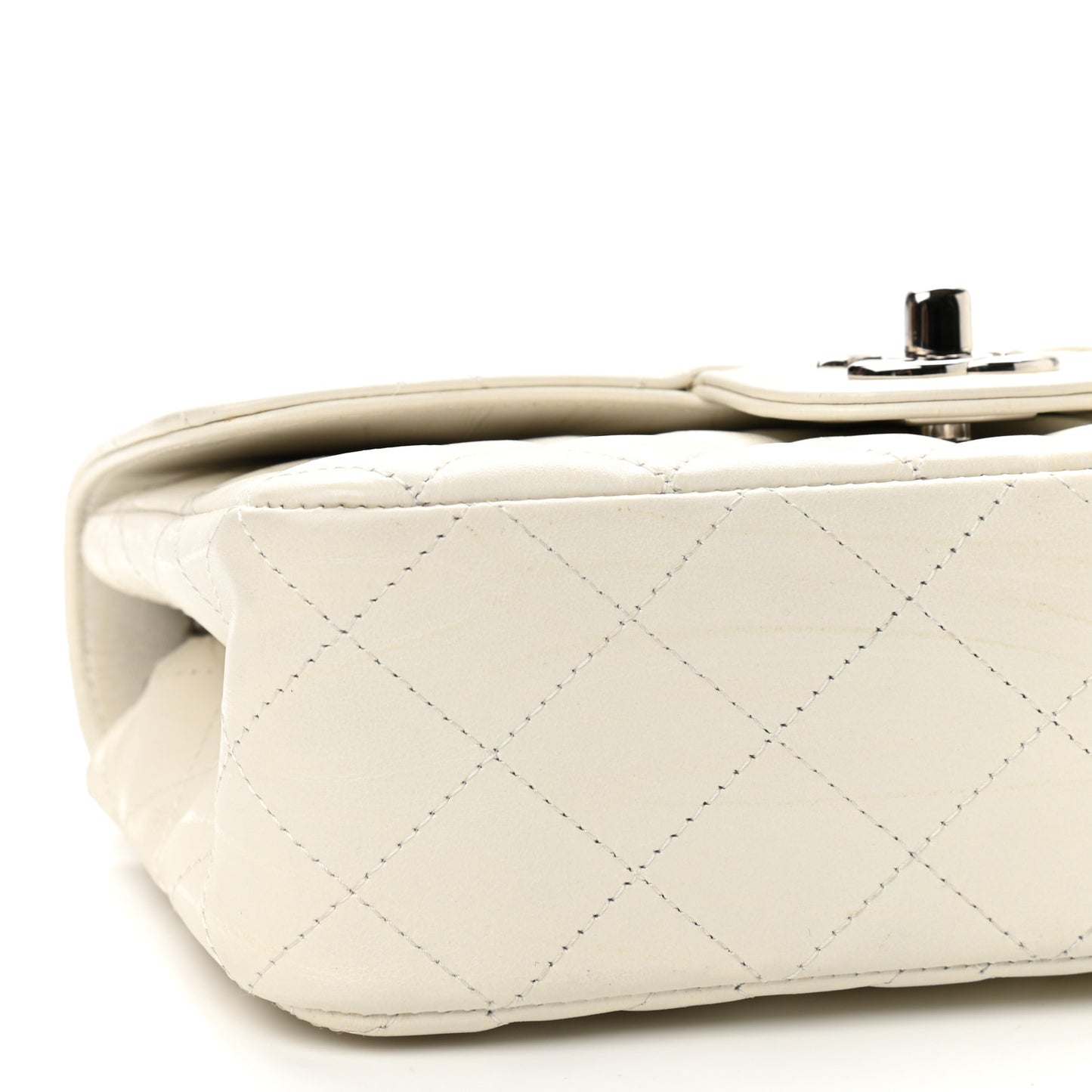 Calfskin Quilted Mini Rectangular Flap White