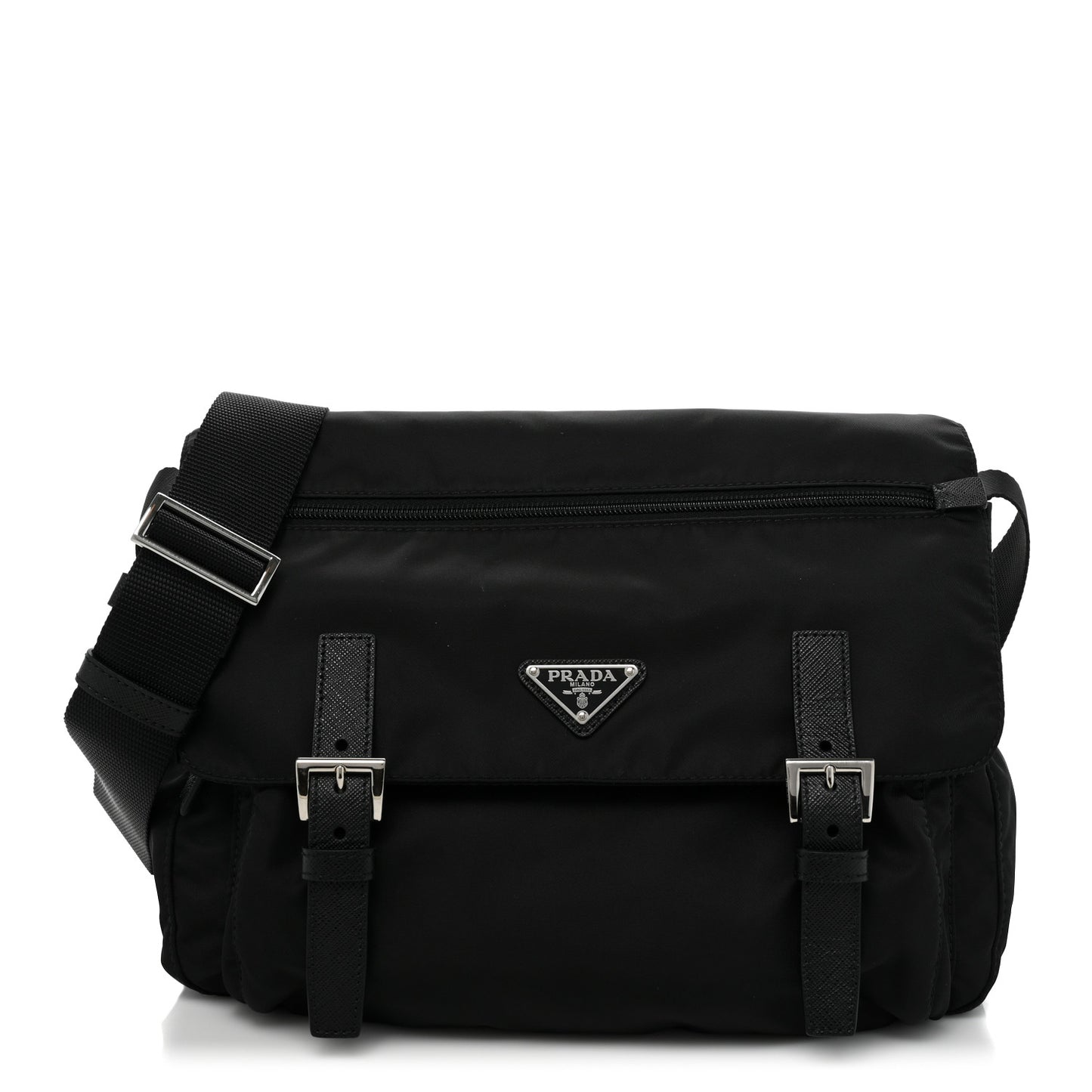 Tessuto Nylon Saffiano Vela Messenger Bag Black