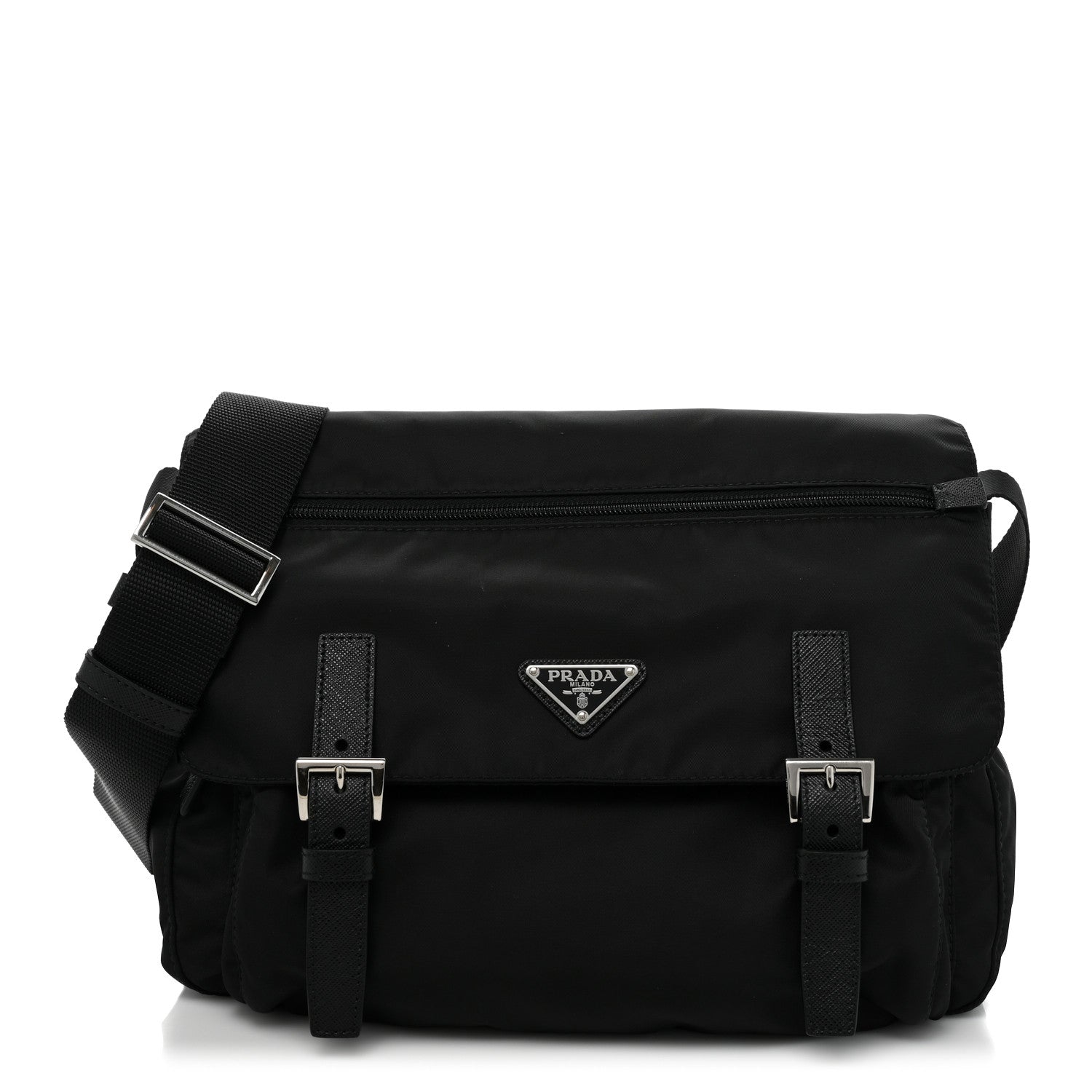 Prada Tessuto Nylon Saffiano Vela Messenger Bag Black 1 of 11