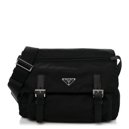 Prada Tessuto Nylon Saffiano Vela Messenger Bag Black 1 of 11