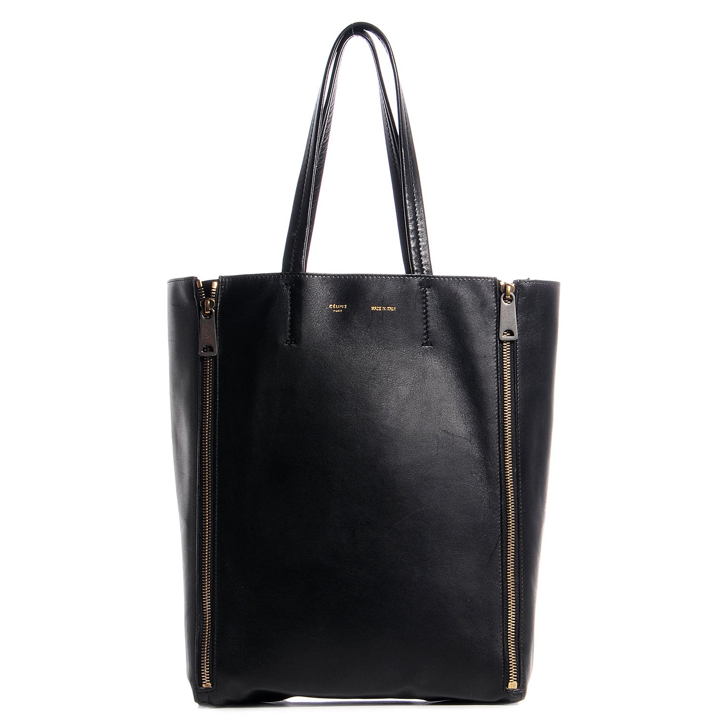 Smooth Lambskin Small Vertical Zip Gusset Cabas Black