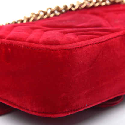Gucci Velvet Matelasse Mini GG Marmont Shoulder Bag Hibiscus Red 14 of 21