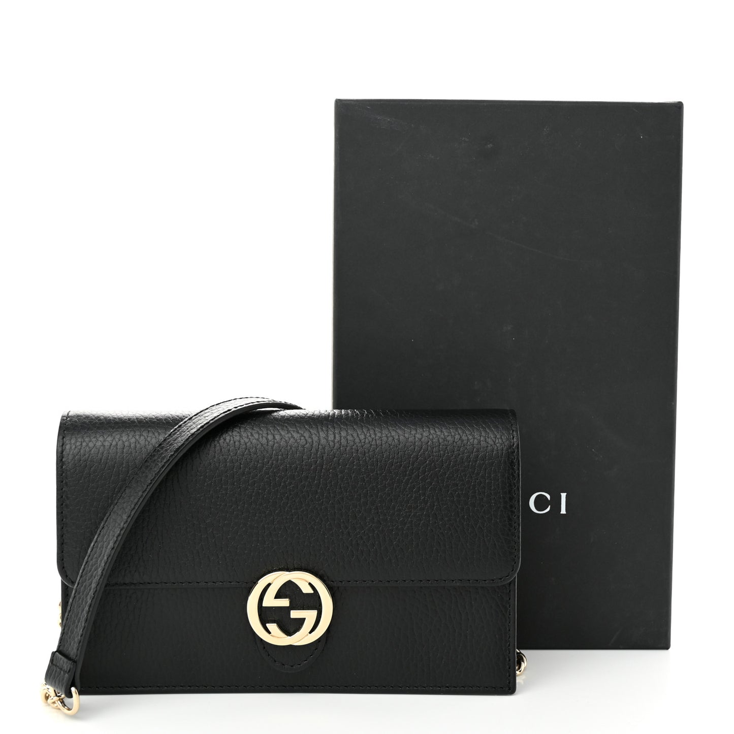 Dollar Calfskin Interlocking G Chain Wallet Black
