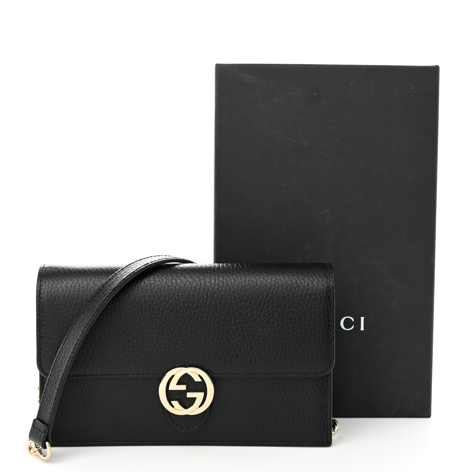 Gucci Dollar Calfskin Interlocking G Chain Wallet Black 10 of 10