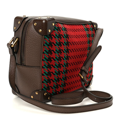 Gucci Cotton Wool Textured Calfskin Houndstooth Woven Square Messenger Bag Red Green Ivory Multicolor New Acero 2 of 9