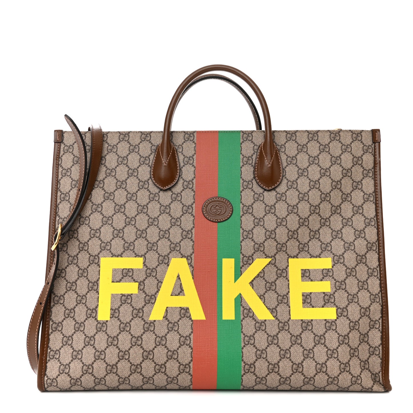 GG Supreme Monogram Fake/Not Large Retro Interlocking G Tote Bag Beige Brown Sugar