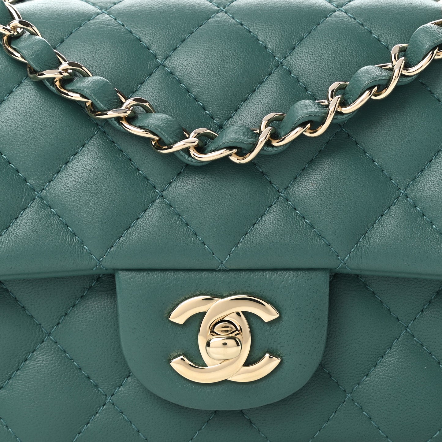 Lambskin Quilted Mini Rectangular Flap Dark Green