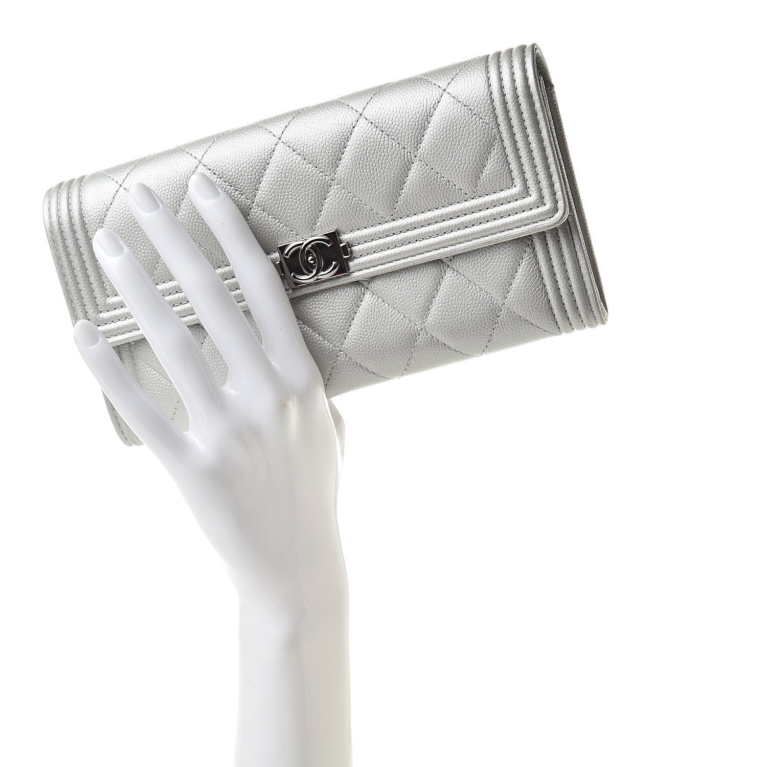 Chanel Metallic Caviar Quilted Large Boy Gusset Flap Wallet Silver 2 of 11