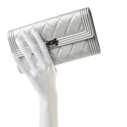 Chanel Metallic Caviar Quilted Large Boy Gusset Flap Wallet Silver 2 of 11