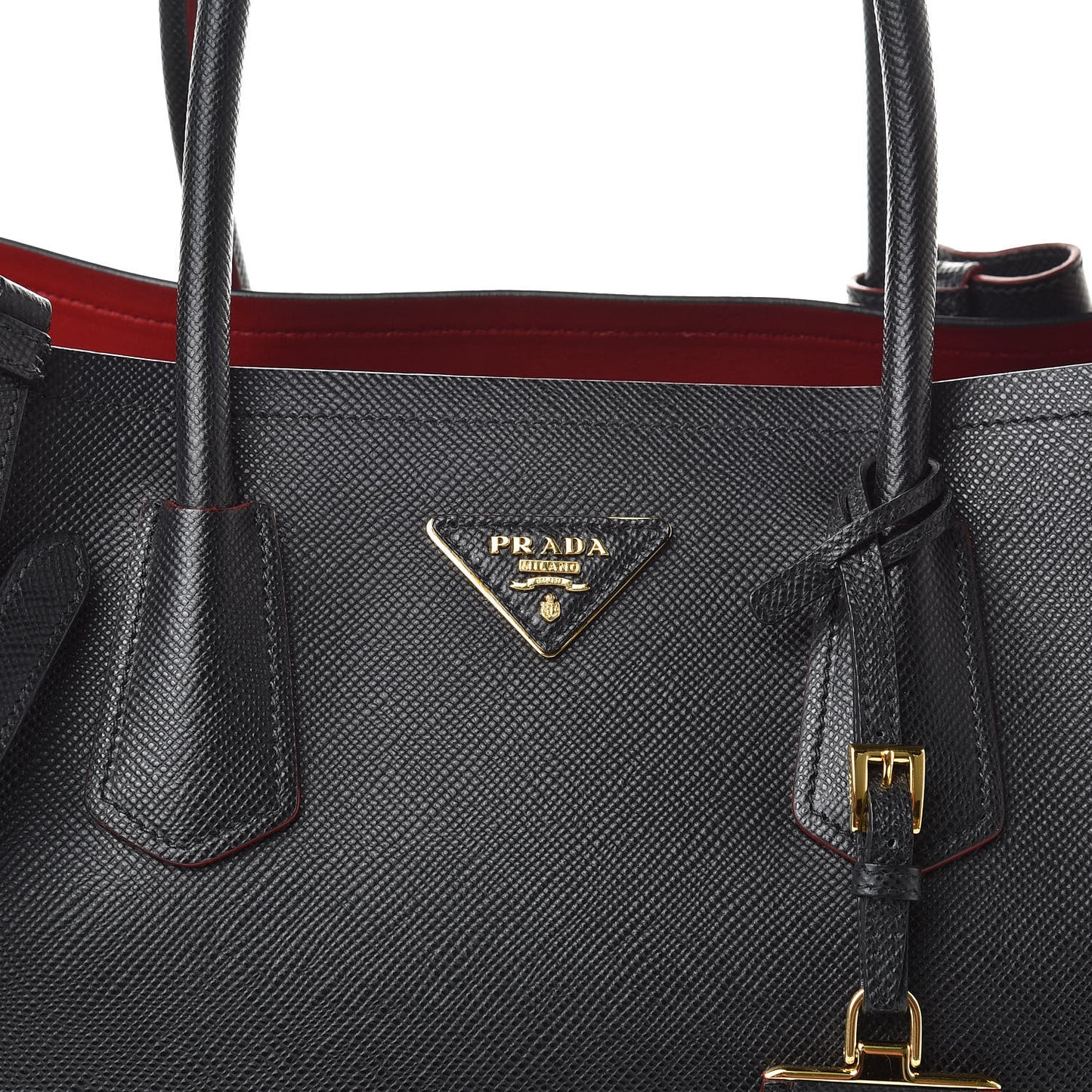 Saffiano Cuir Large Double Bag Black Fuoco