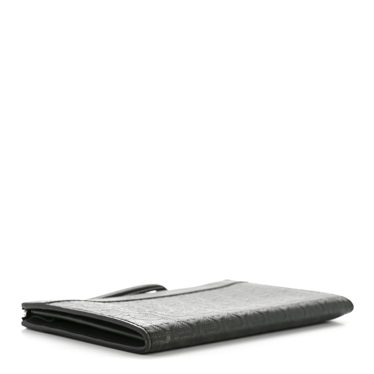 Salvatore Ferragamo Calfskin Gancini Embossed Wristlet Clutch Dark Green 4 of 13