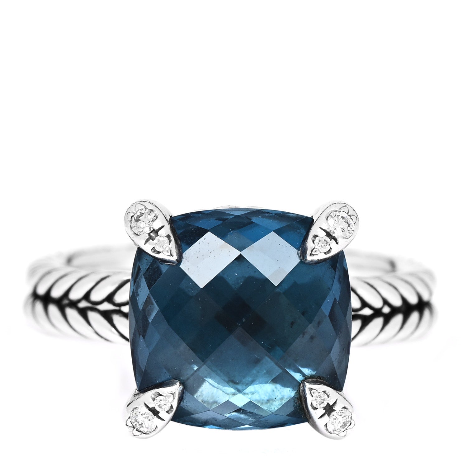 David Yurman Sterling Silver Diamond Hampton Blue Topaz 11mm Chatelaine Ring 54 7 1 of 5