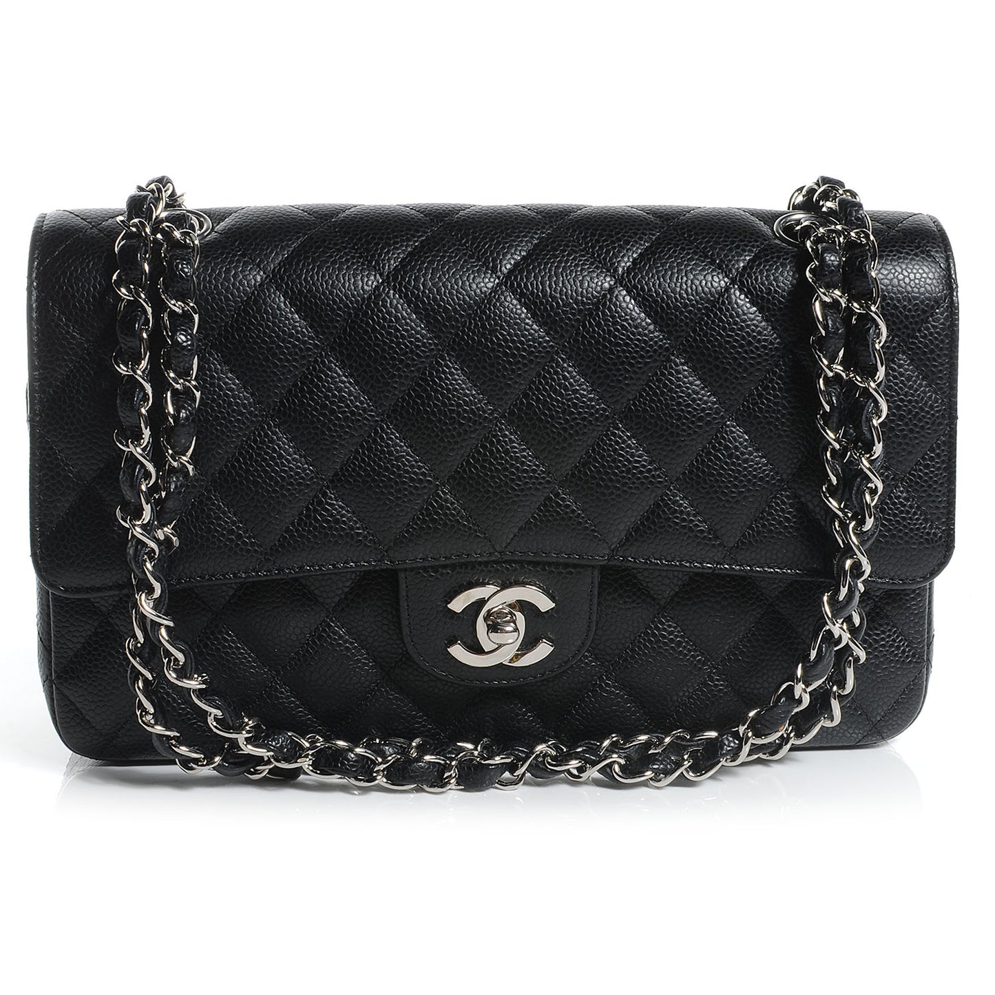 Caviar Quilted Medium Double Flap Black