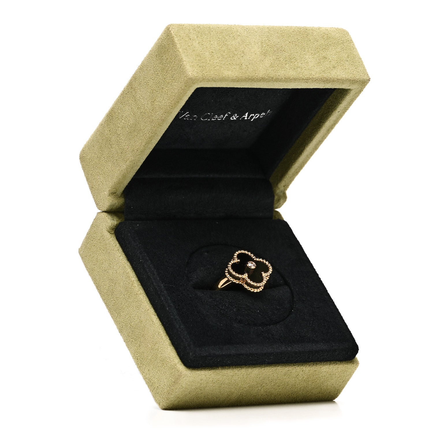 Van Cleef & Arpels 18K Yellow Gold Black Onyx Diamond Vintage Alhambra Ring 52 6 5 of 5