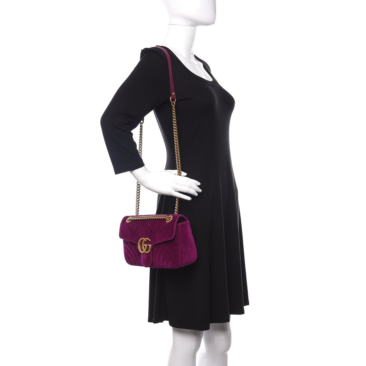 Velvet Matelasse Small GG Marmont Shoulder Bag Fuchsia Violet Cyclamen