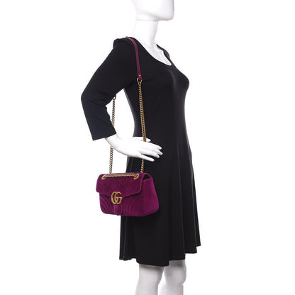 Gucci Velvet Matelasse Small GG Marmont Shoulder Bag Fuchsia Violet Cyclamen 2 of 13