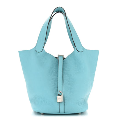 Hermes Taurillon Clemence Picotin Lock 22 MM Bleu Atoll 1 of 11