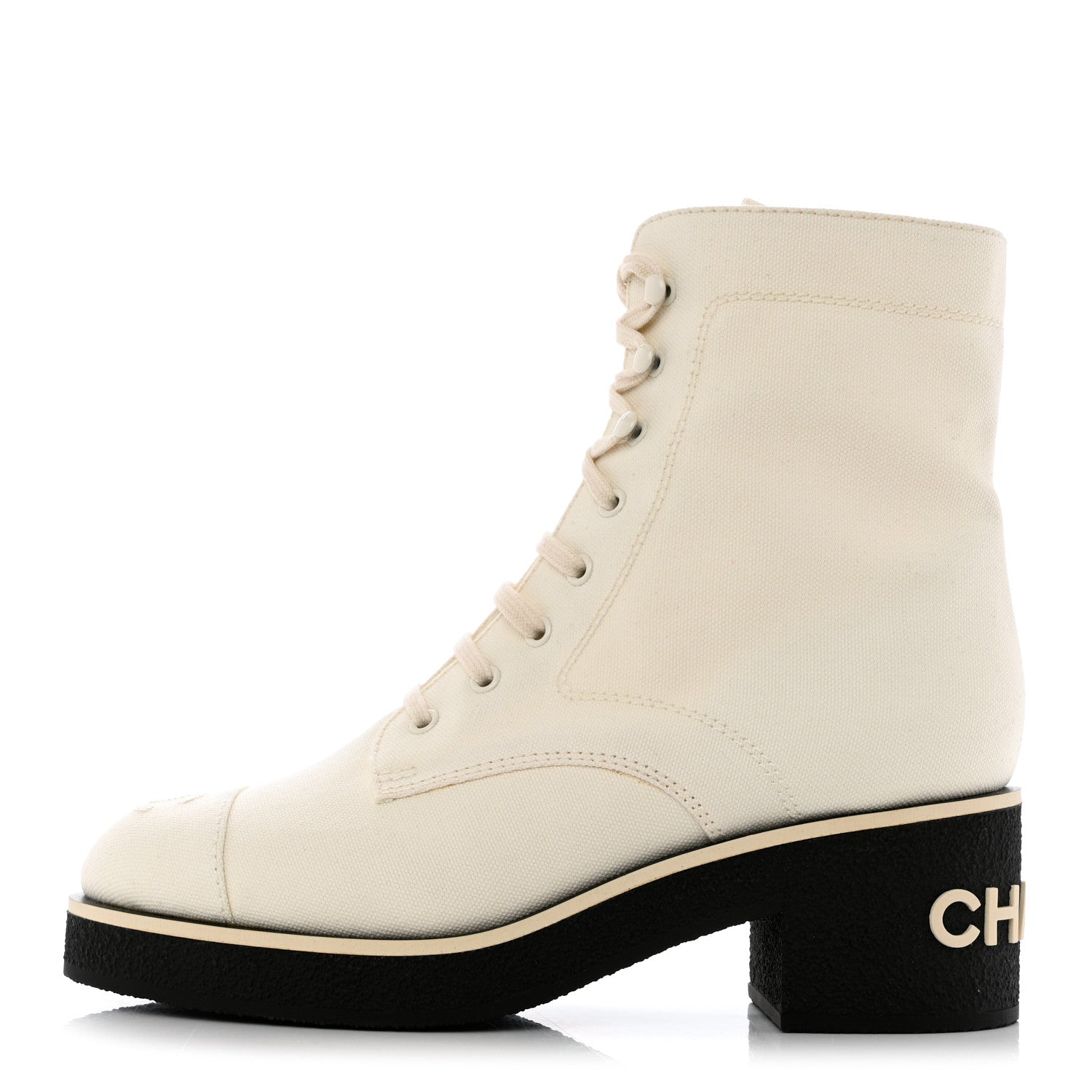 Chanel Fabric CC Lace Up Boots 39.5 White 1 of 9