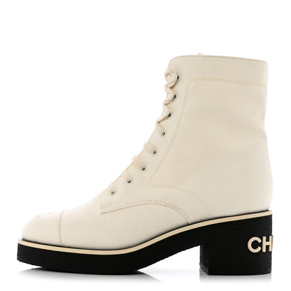 Chanel Fabric CC Lace Up Boots 39.5 White 1 of 9