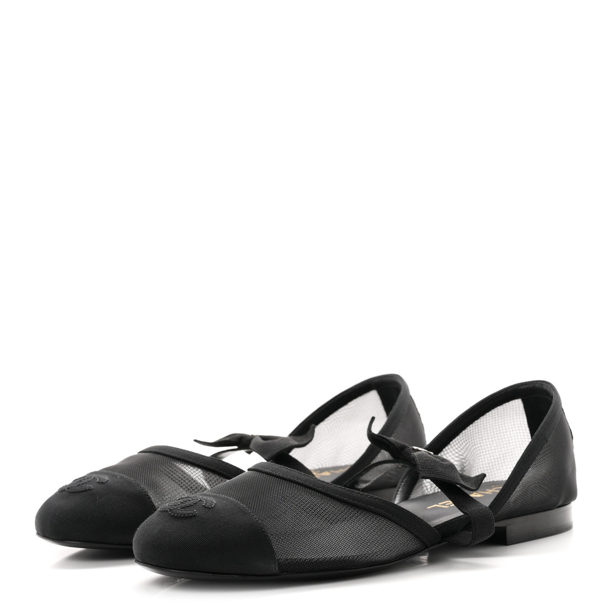 Mesh Grosgrain Mary Janes Flats 37 Black