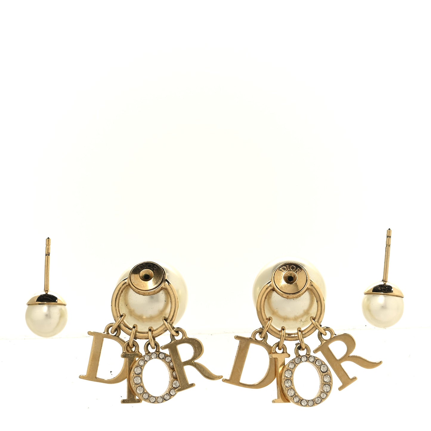 Pearl Crystal Tribal Logo Charms Earrings Gold
