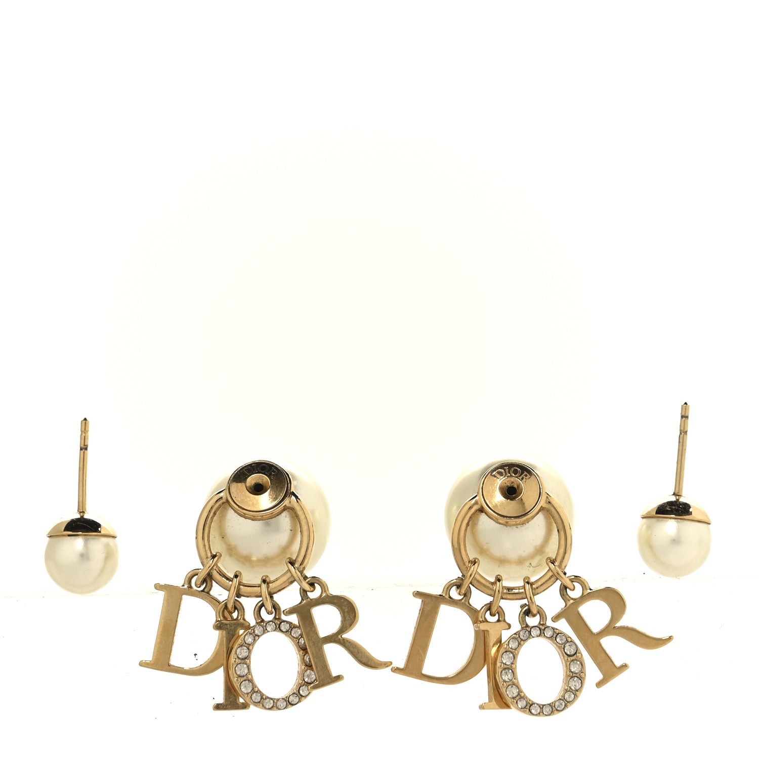 Christian Dior Pearl Crystal Tribal Logo Charms Earrings Gold 3 of 5