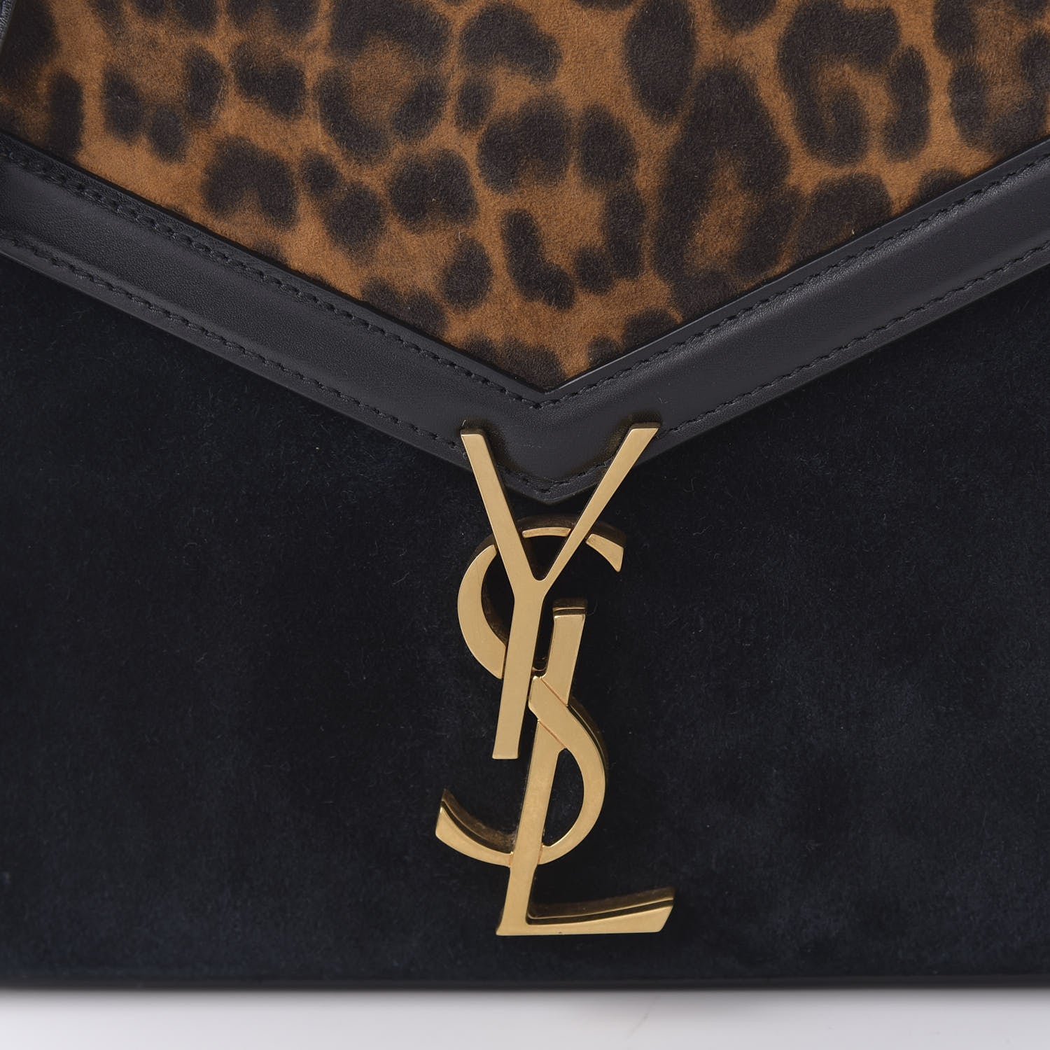Saint Laurent Suede Leopard Print Mini Classic Monogram Cassandra Top Handle Manto Naturale Black 9 of 9