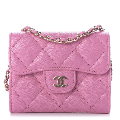 Chanel Caviar Quilted Flap Card Holder On Chain Pink 1 of 10