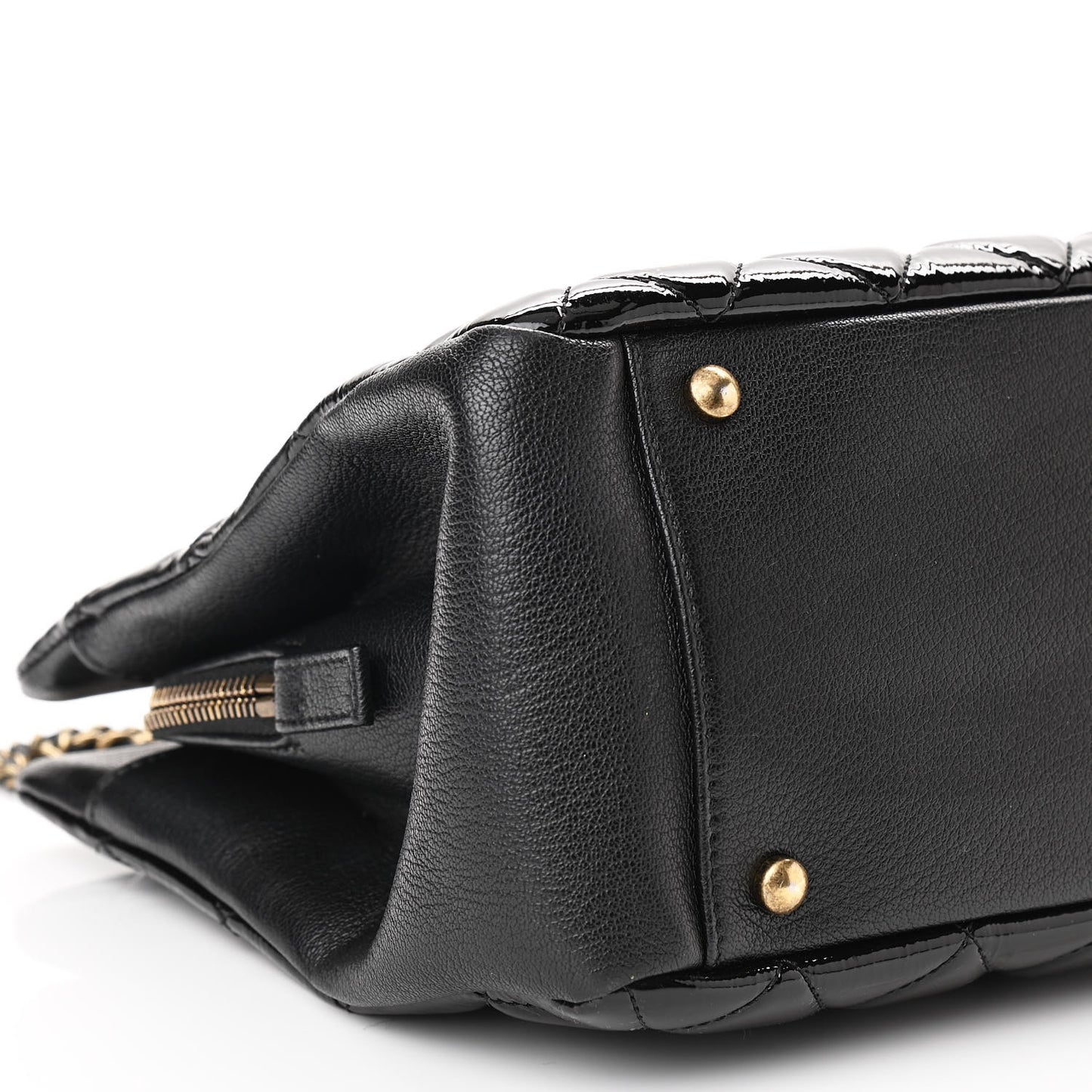 Patent Goatskin Quilted Small CC Eyelet Tote Black