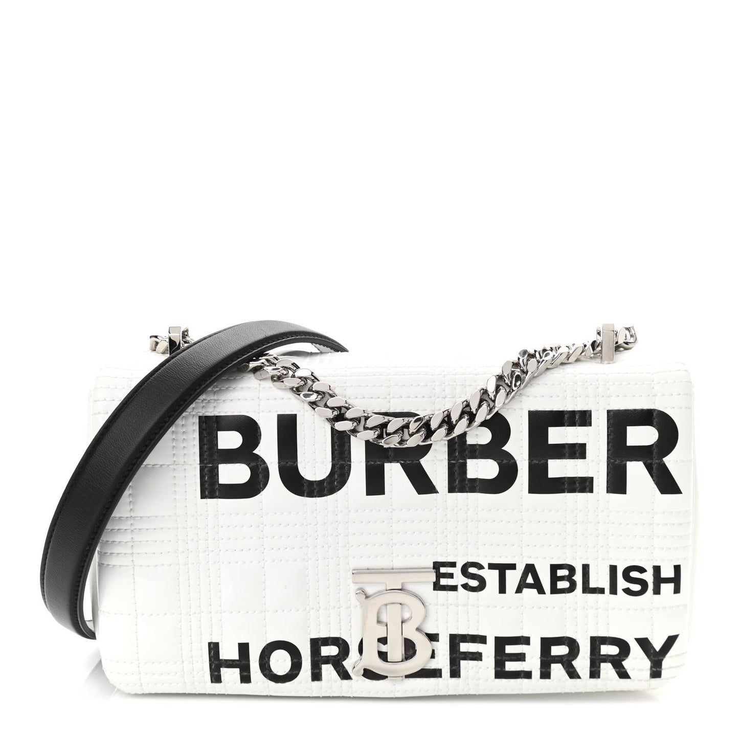 Patent Quilted Horseferry Print Small Lola Bag White