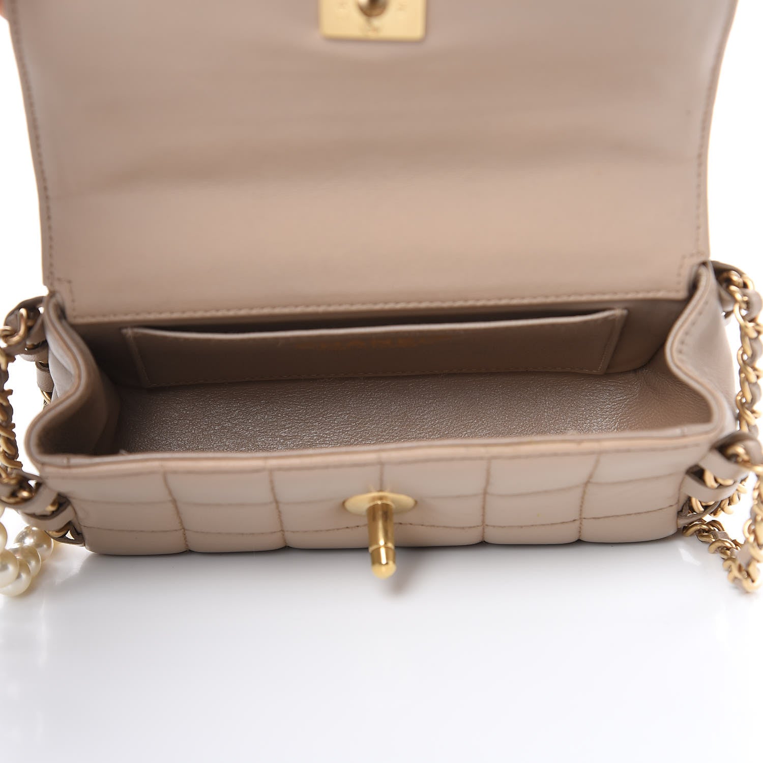 Chanel Lambskin Extra Mini Chocolate Bar Pearl Chain Flap Beige 5 of 14