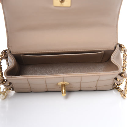 Chanel Lambskin Extra Mini Chocolate Bar Pearl Chain Flap Beige 5 of 14