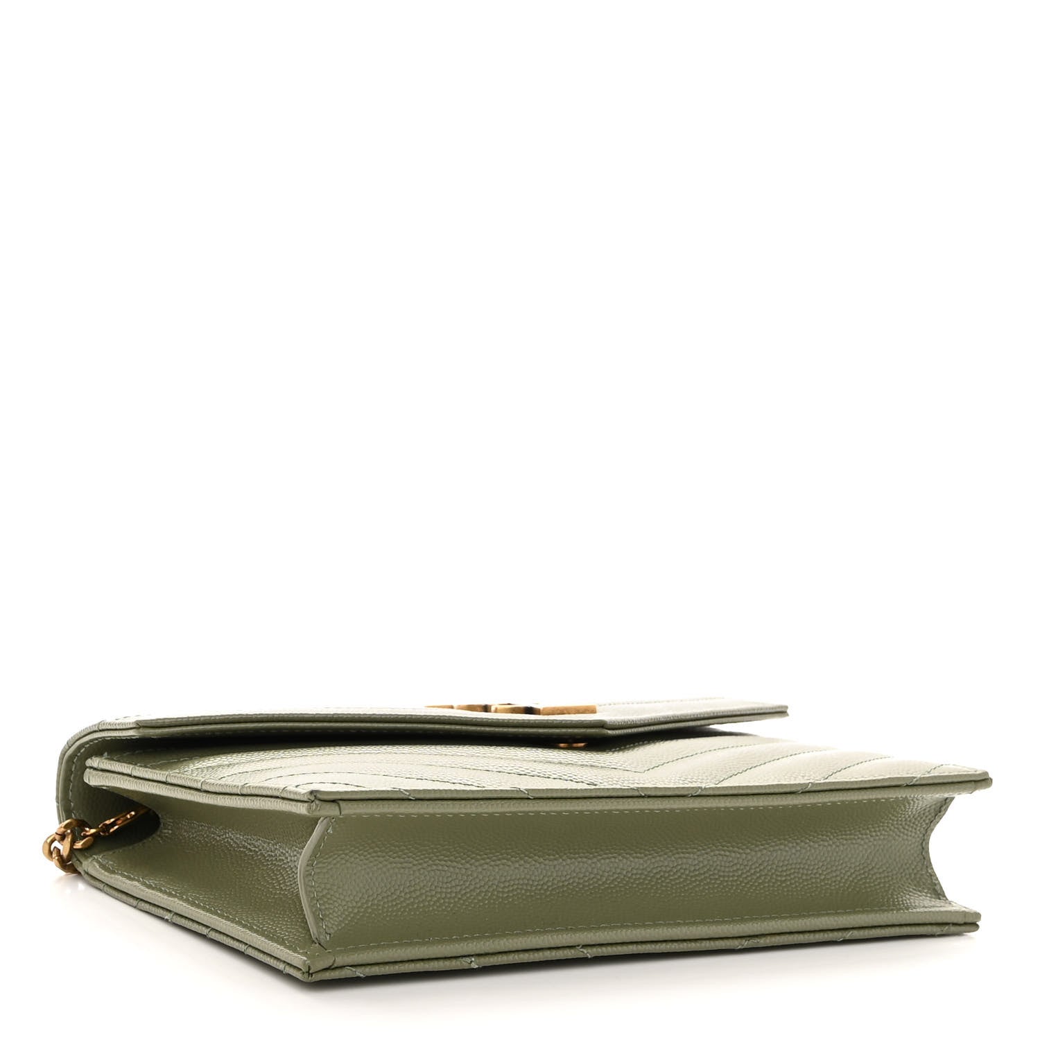 Saint Laurent Grain De Poudre Matelasse Chevron Monogram Envelope Chain Wallet Pistache 4 of 9