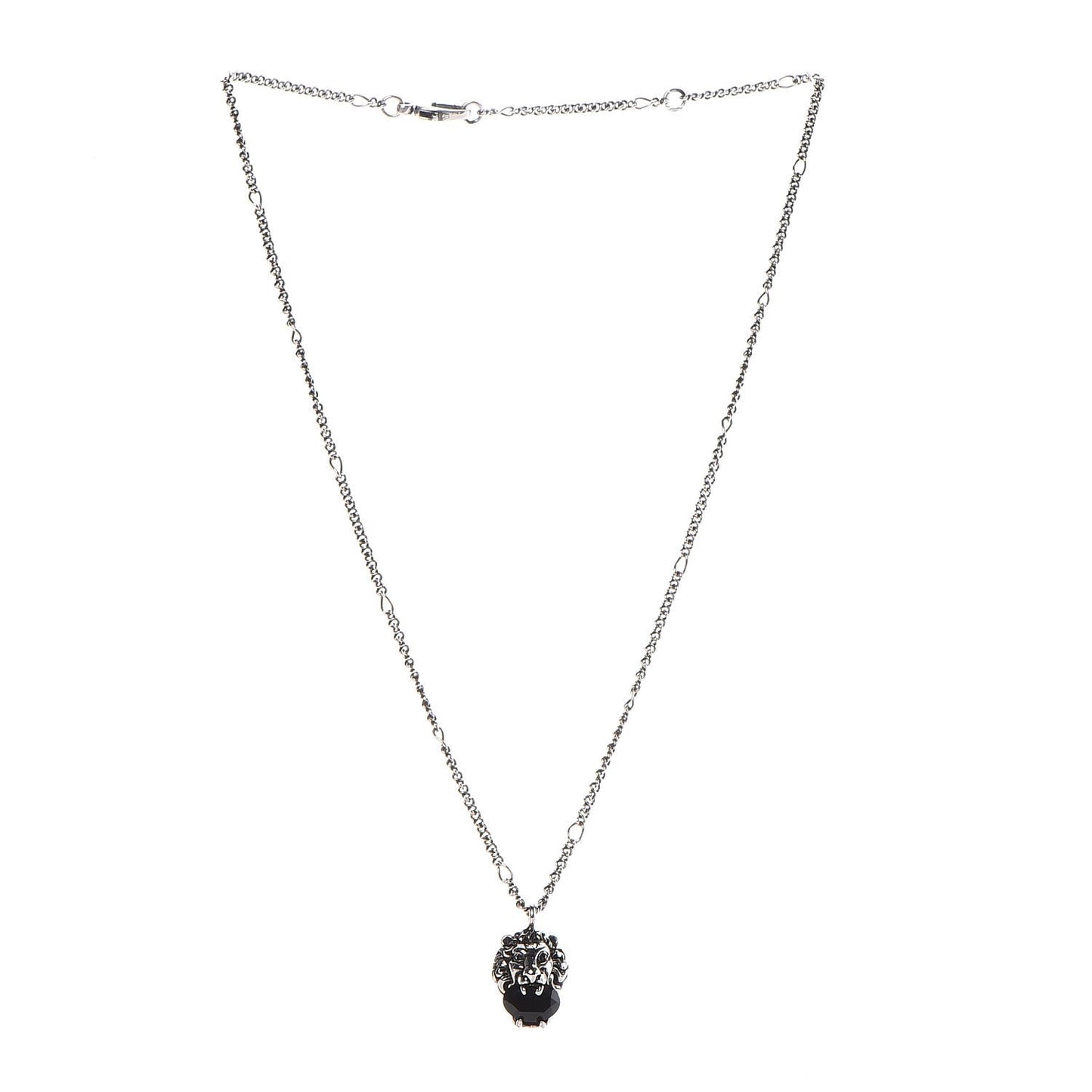 Sterling Silver Brass Swarovski Lion Head Necklace Black