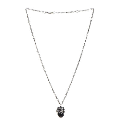Gucci Sterling Silver Brass Swarovski Lion Head Necklace Black 3 of 6