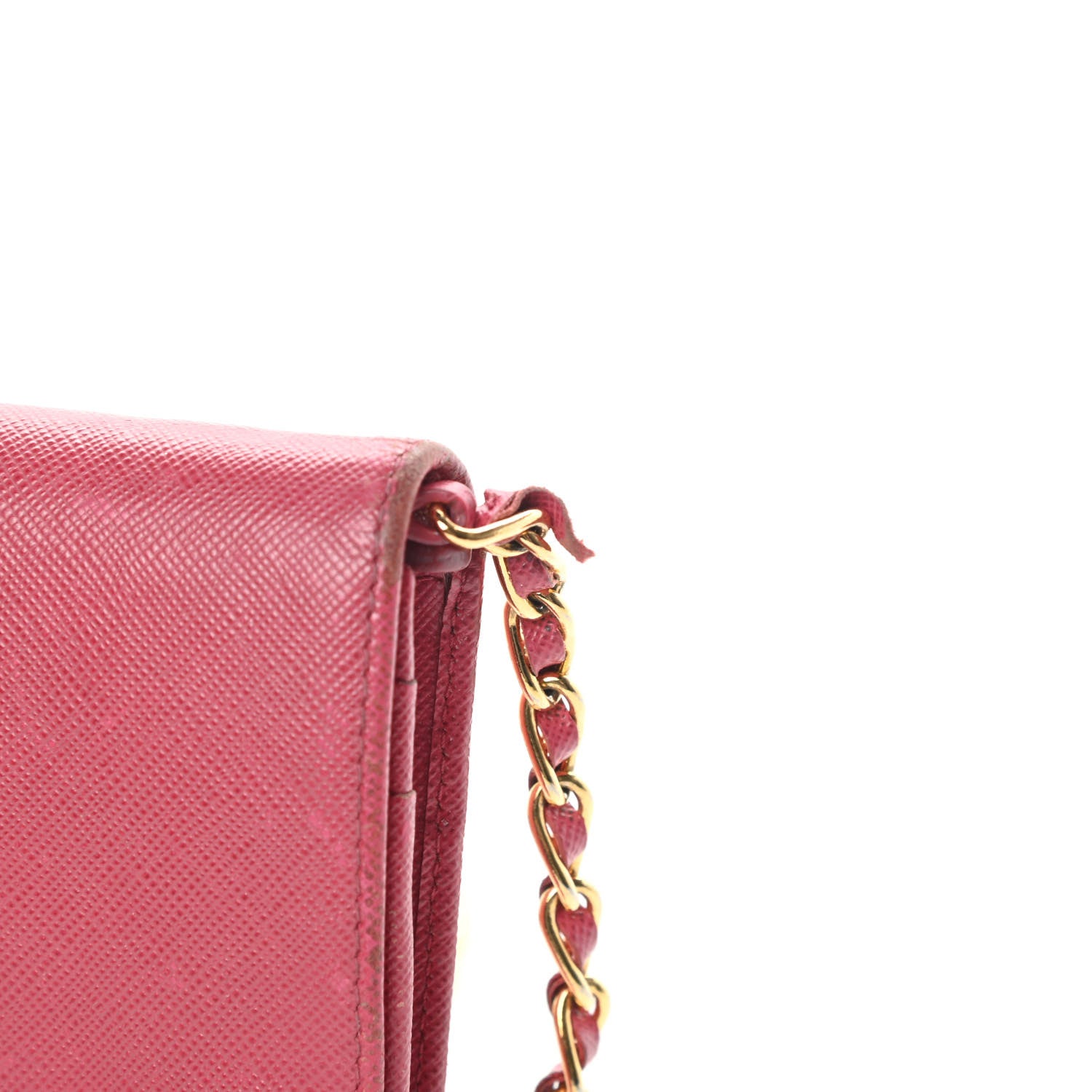 Prada Saffiano Metal Oro Chain Wallet Peonia 16 of 18