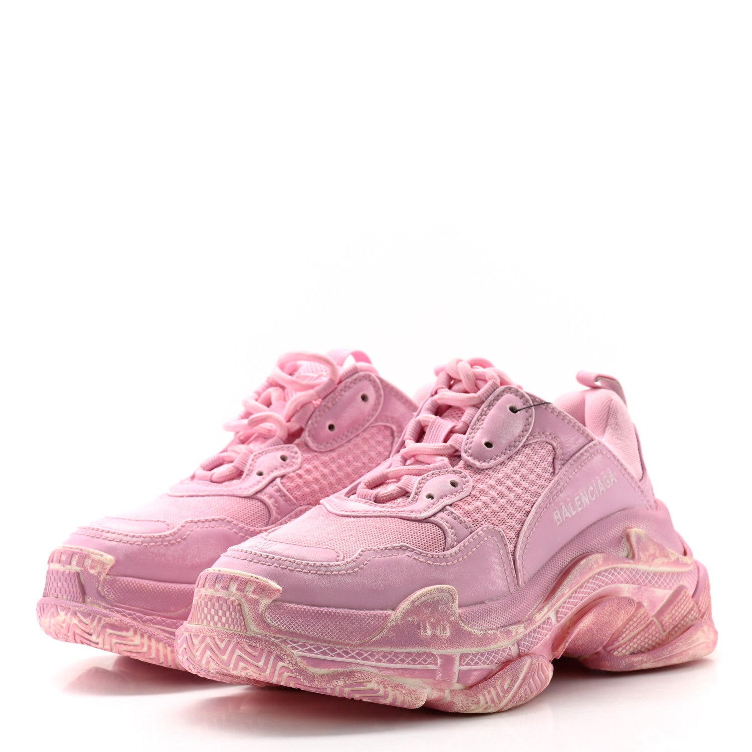 Balenciaga Fabric Mesh Distressed Womens Triple S Sneakers 36 Pink 3 of 8