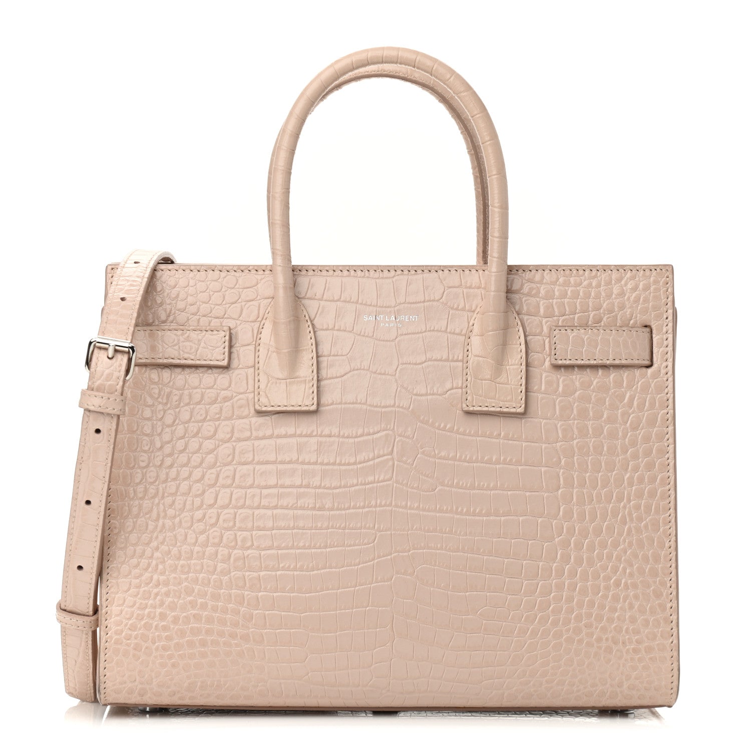 Saint Laurent Calfskin Crocodile Embossed Baby Sac De Jour Rose Antic 1 of 10
