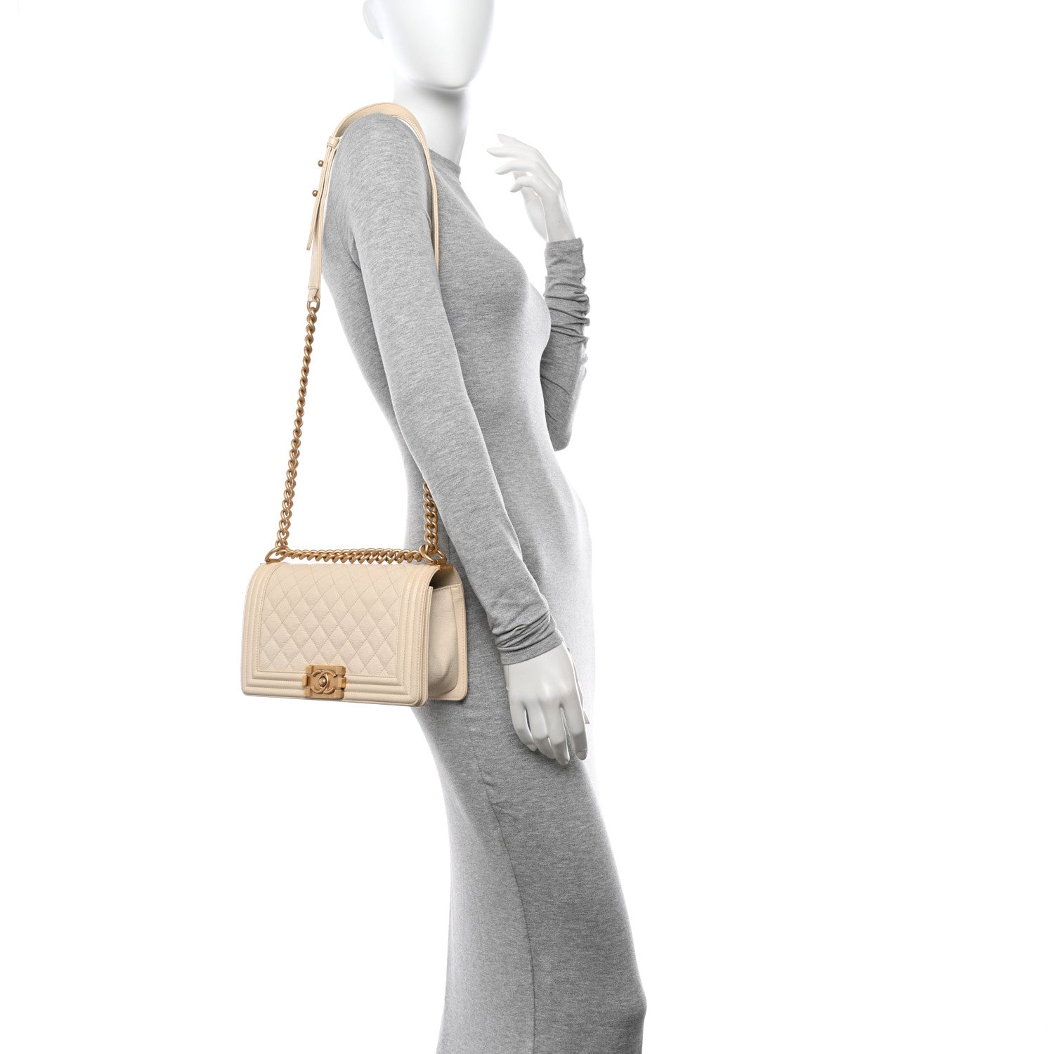 Chanel Caviar Quilted Medium Boy Flap Ivory 2 of 11