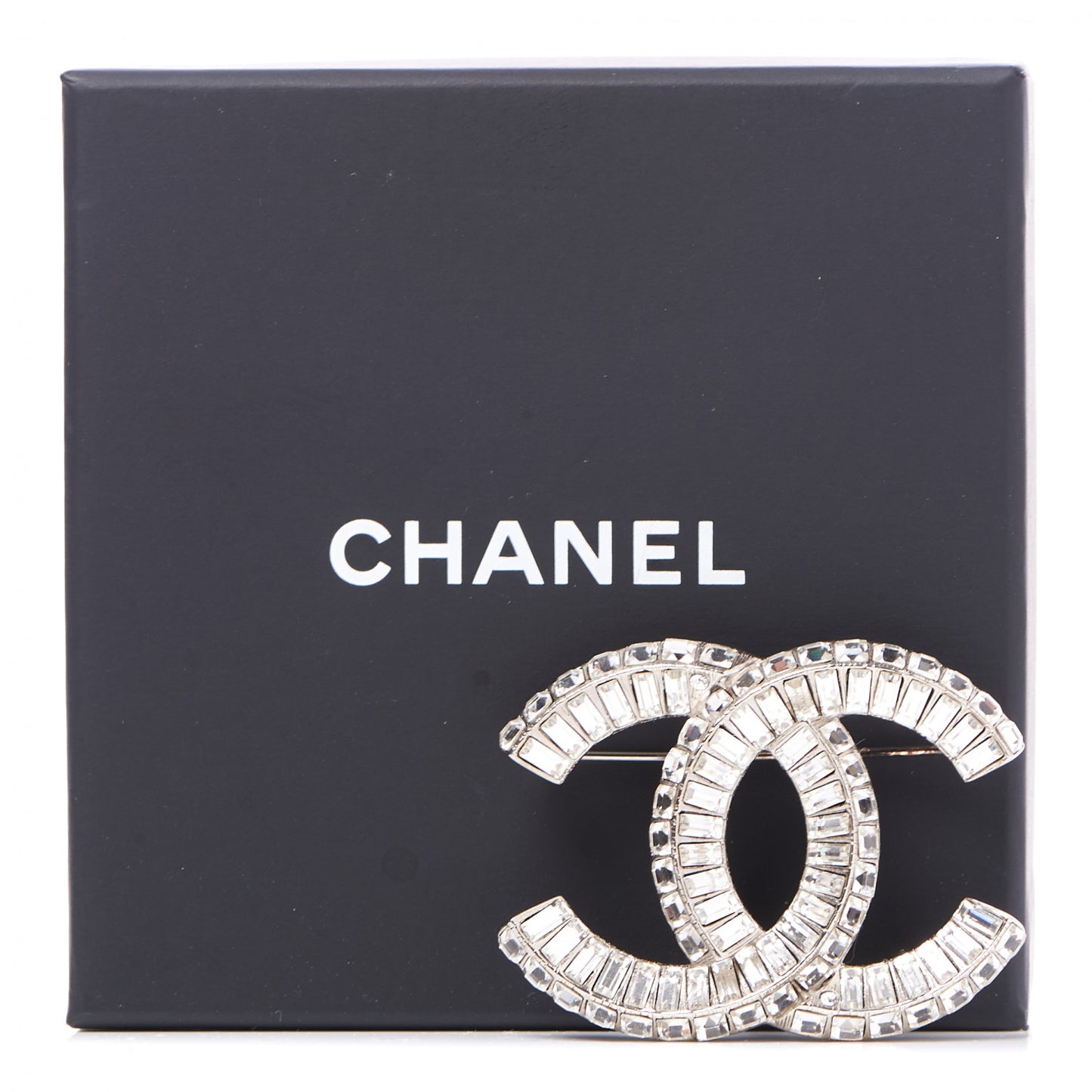 Baguette Crystal CC Brooch Silver
