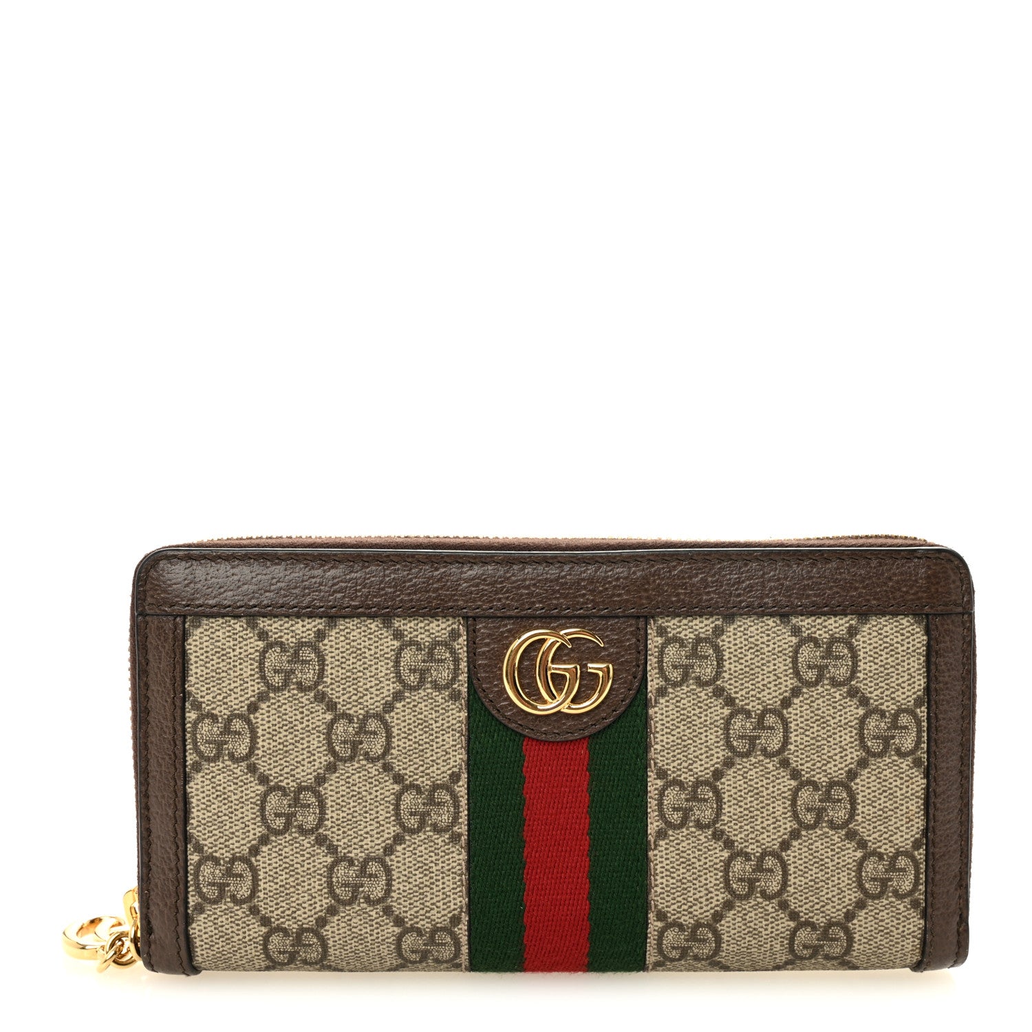 Gucci GG Supreme Monogram Web Ophidia Zip Around Wallet Brown 1 of 8