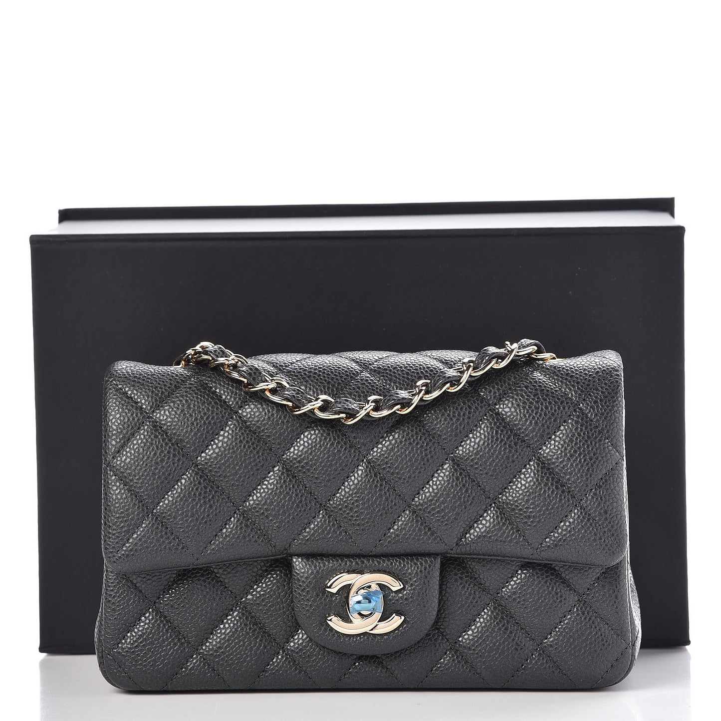 Caviar Quilted Mini Rectangular Flap Dark Grey