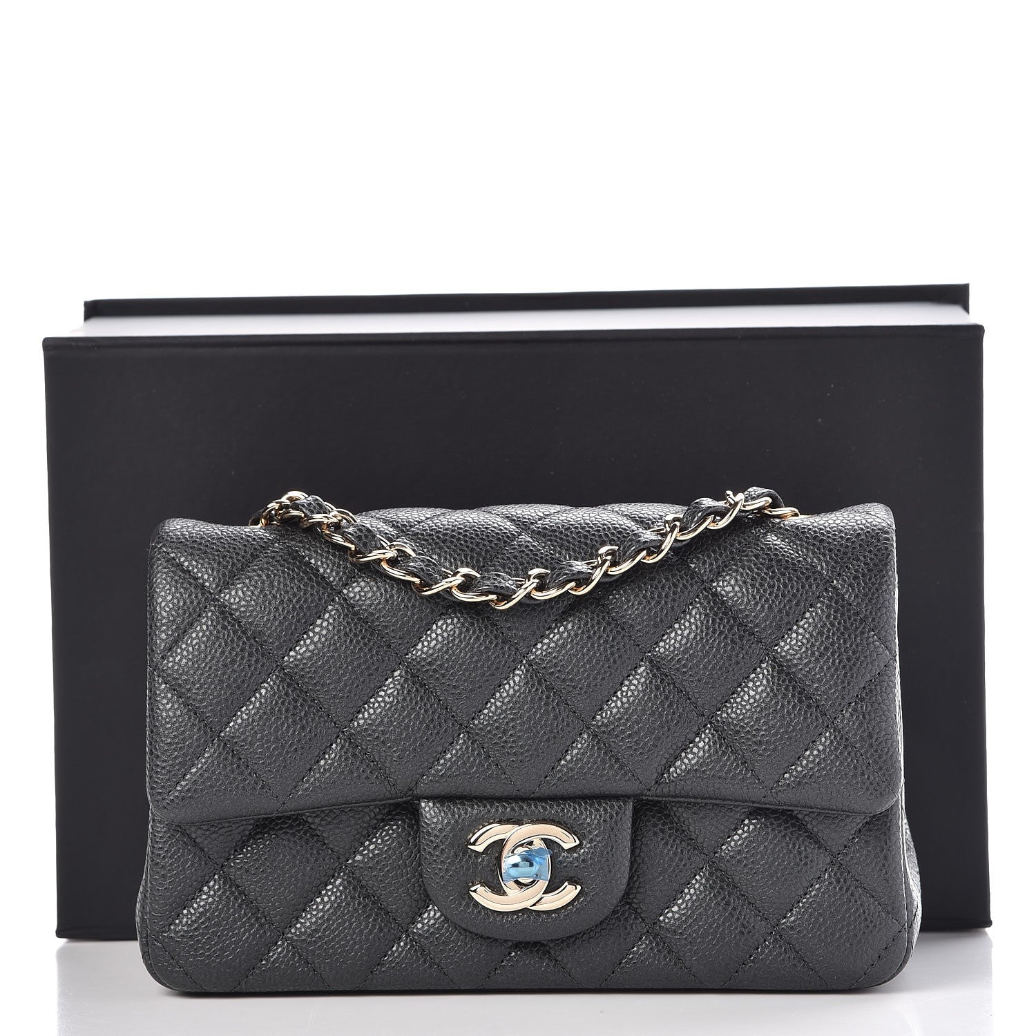 Chanel Caviar Quilted Mini Rectangular Flap Dark Grey 8 of 8
