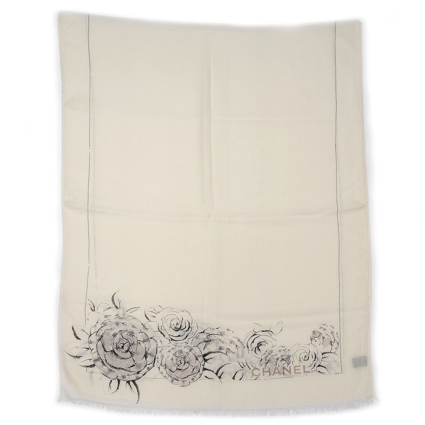 Cashmere Wool Silk CC Camellia Scarf Ivory