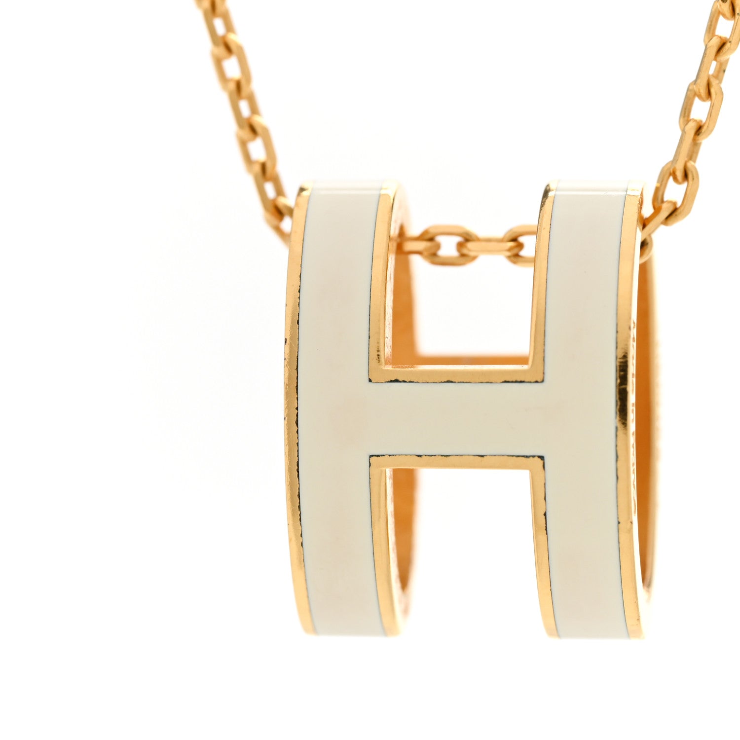 Hermes Lacquered Gold Pop H Pendant Necklace White 6 of 6