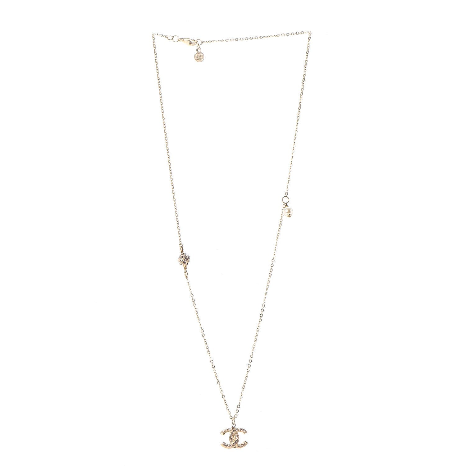 Chanel Crystal CC Necklace Light Gold 3 of 6