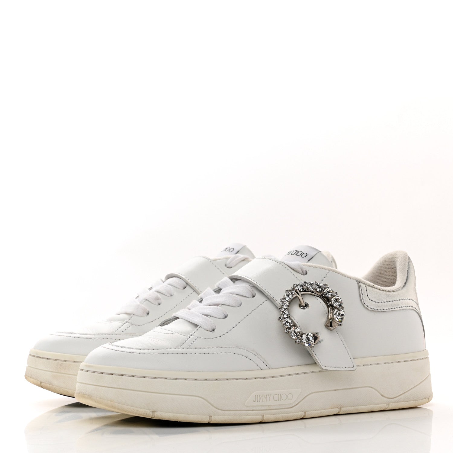 Jimmy Choo Calfskin Crystal Osaka Oakland Sneaker 36 White Silver 3 of 6