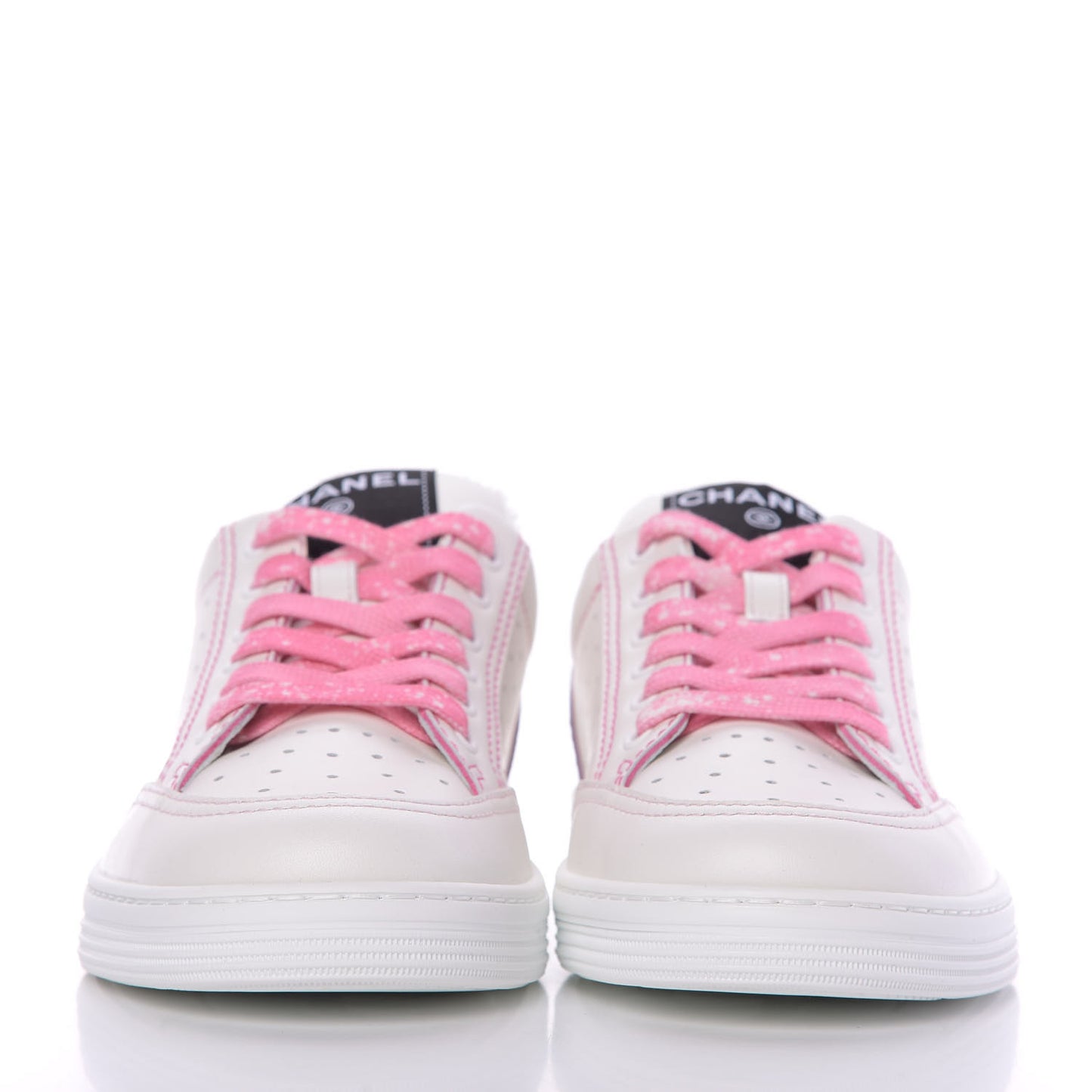 Calfskin Womens Logo Sneakers 37 White Pink